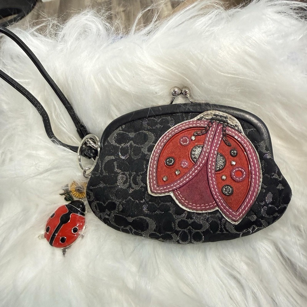 Extremely Rare Optic Lurex Coach Ladybug Wristlet - Picture 2 of 8